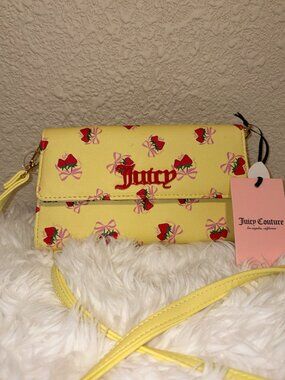 Juicy Couture Sweet Strawberry Yellow Crossbody Bag Bow Print NWT